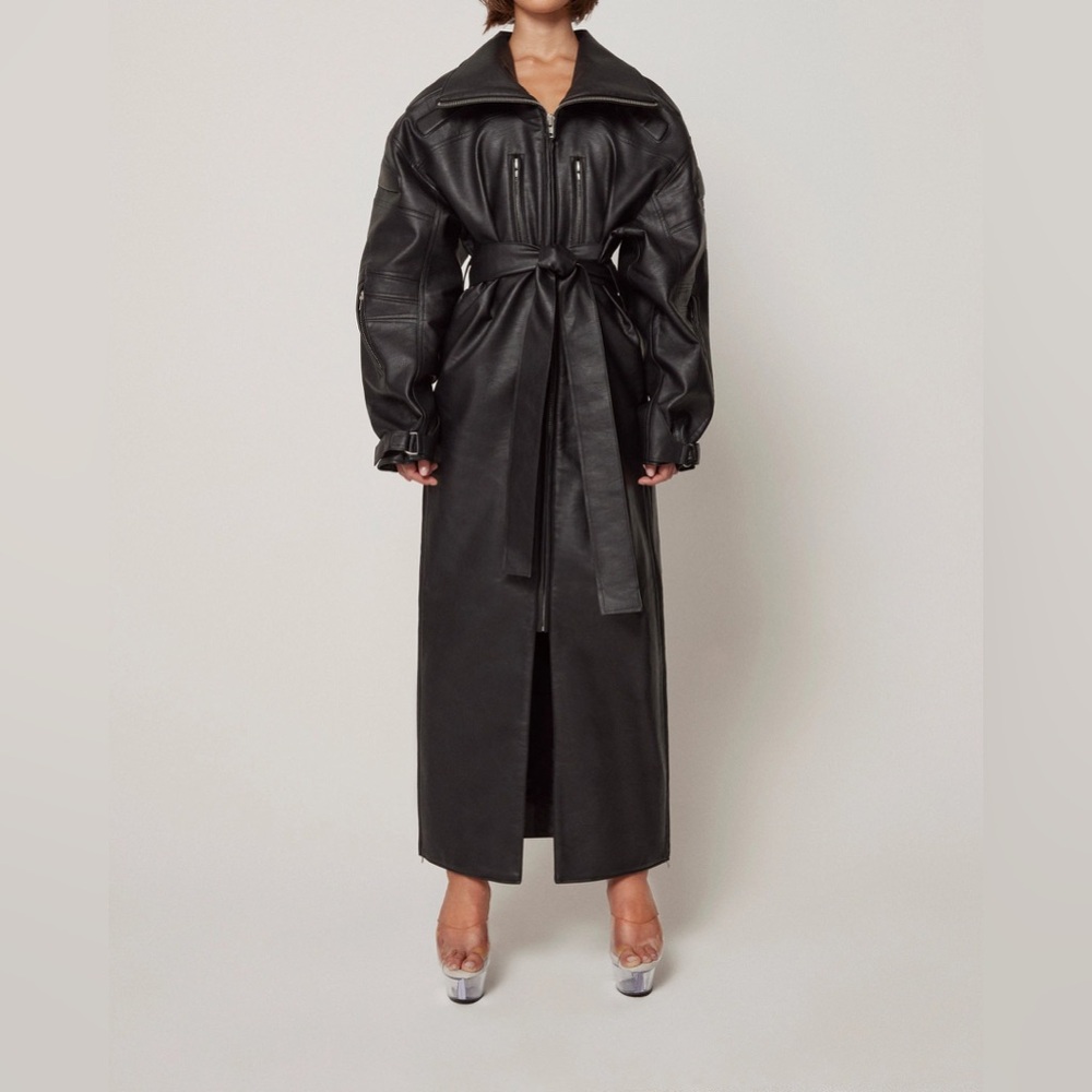 Khy black leather trench coat
